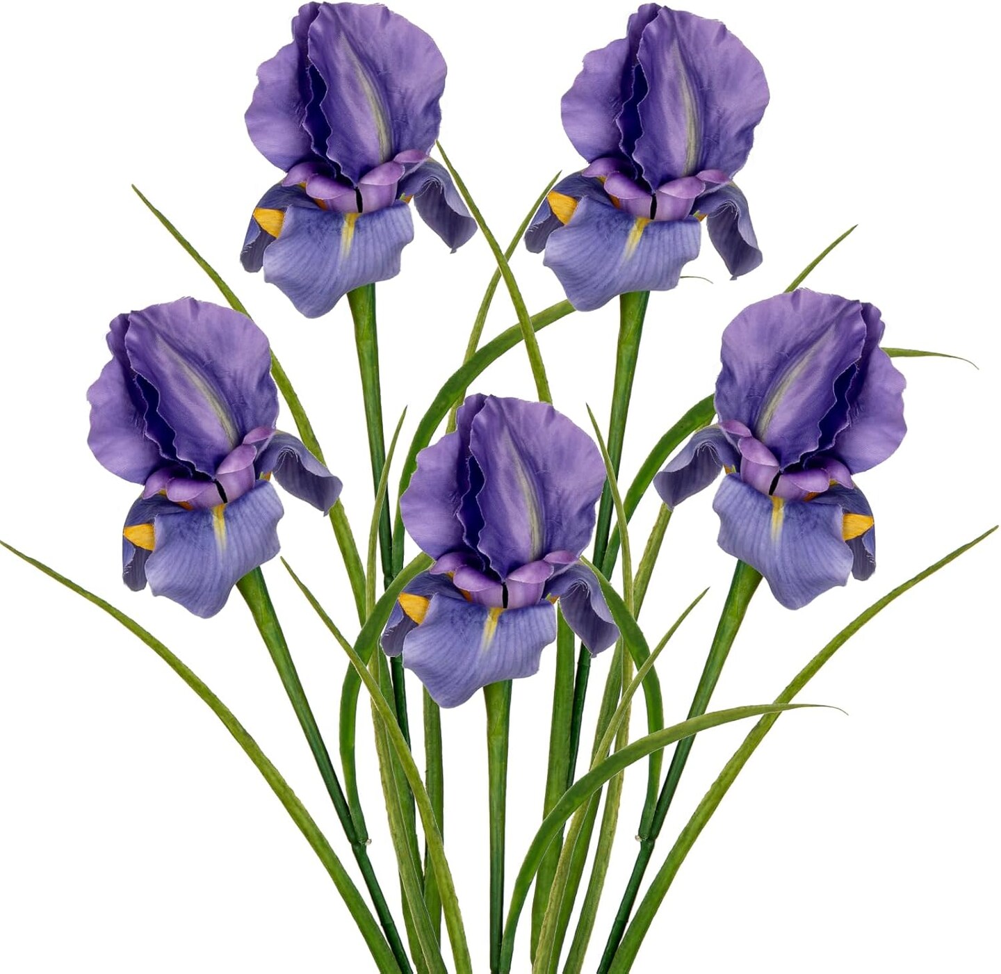 Iris Flowers Artificial 5 Pcs Real Touch Long Stems Iris Flowers 23.6" Silk Iris Fake Flowers for Wedding Bridal Home Decor - Purple