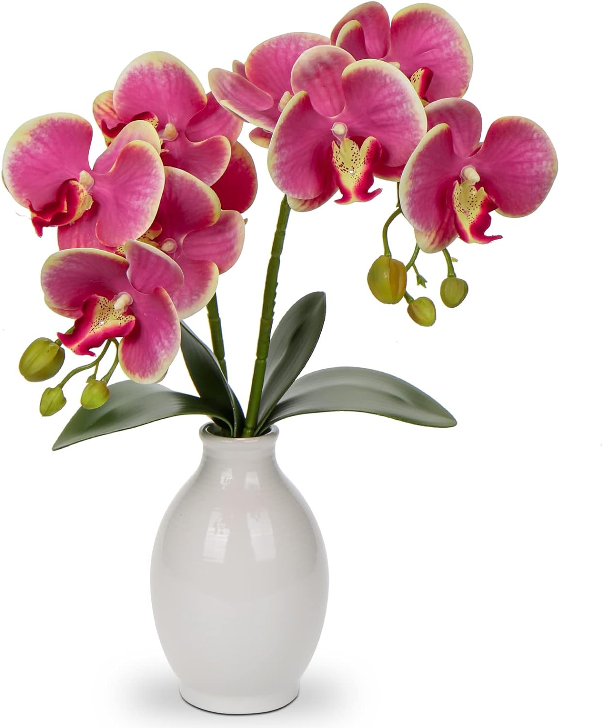 Pink Orchids Artificial Flowers 16&#x27;&#x27; Faux Orchids in Ceramic Vase Fake Orchid Arrangement for Home Office Room Table Centerpieces Kitchen Elegant Decor Indoor