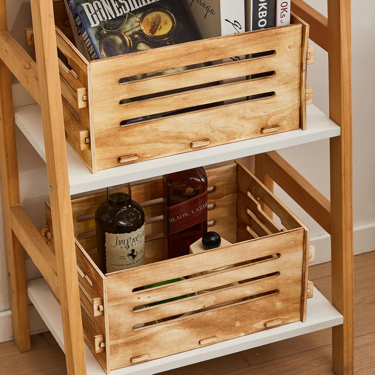 Wooden Decorative Crate set of 2 Removable Rustic Cube Record Holder for Home Decor Wood Storage Boxes Organizer Kitchen Fruit Vegetable Storage Bins