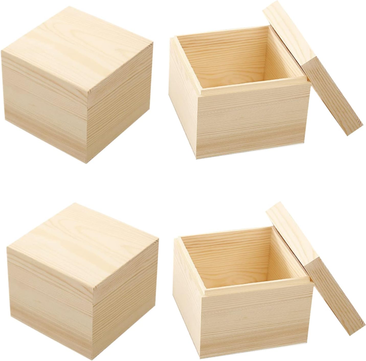 Unfinished Square Wooden Treasure Boxes Decorate Wooden Storage Box Natural DIY Craft Stash Boxes with Cover for Crafts Art Hobbies Home Storage