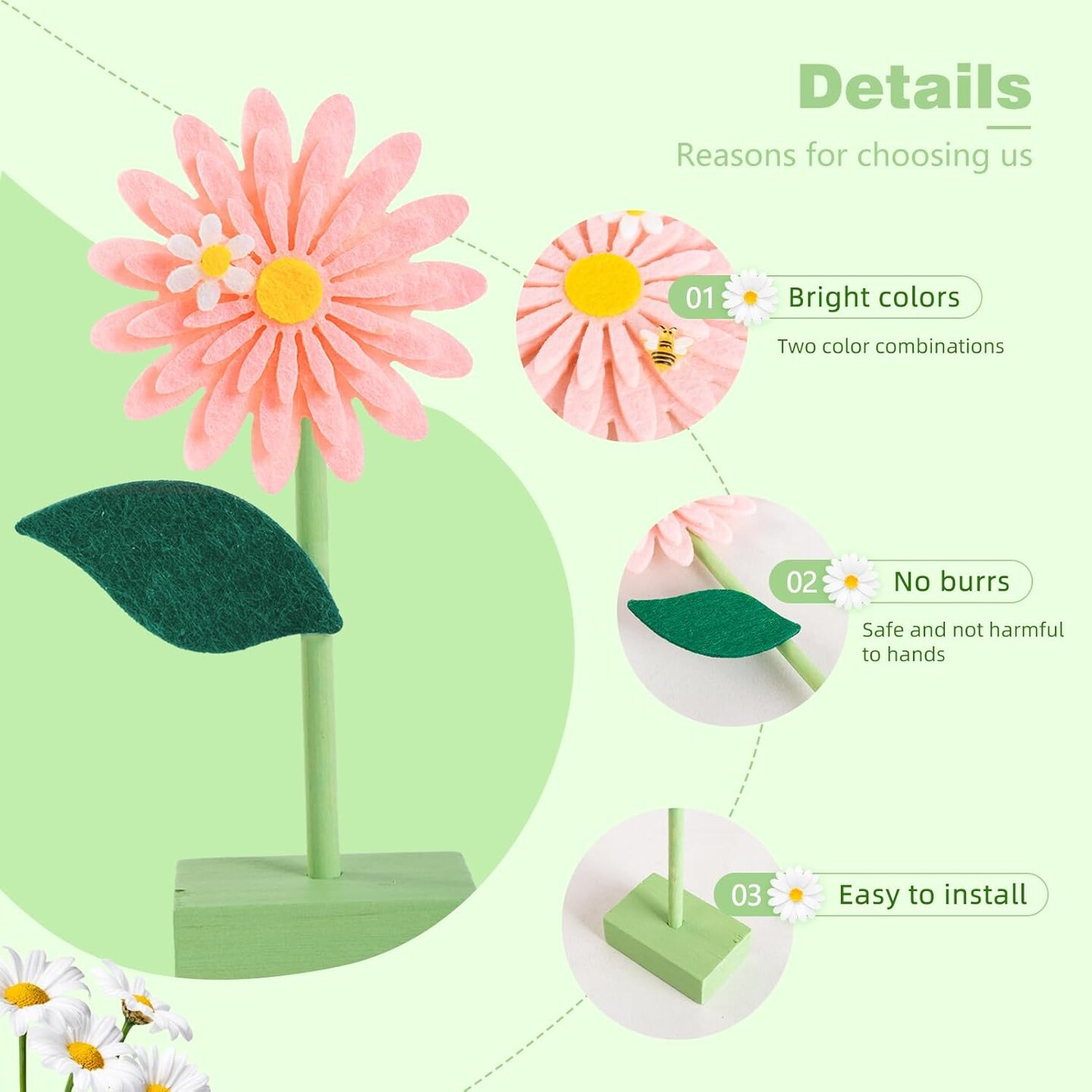 Summer Felt Pink White Daisy Decorations Boho Daisy Standing Tabletop Decorations Daisy Centerpieces Valentine&#x27;s Day Girl Girlfriend Gift