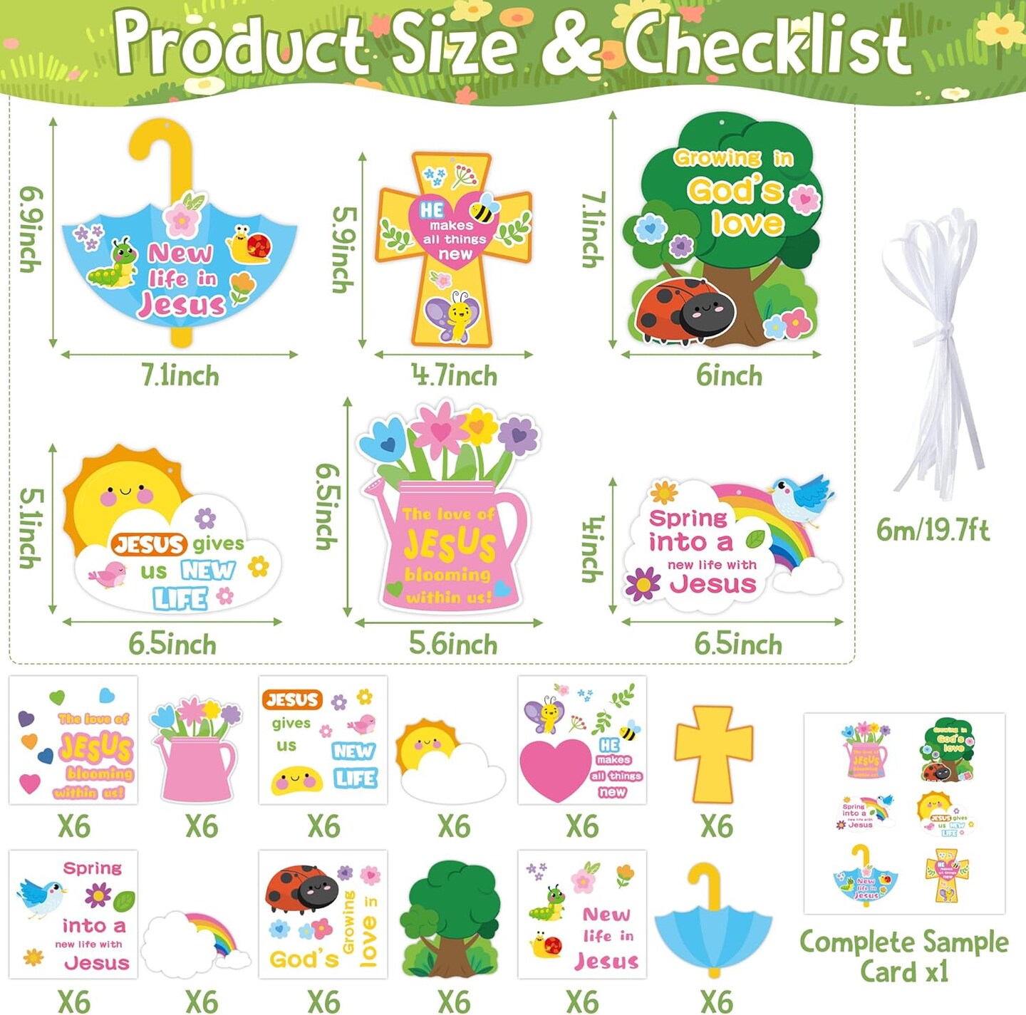 36Set Spring Paper Crafts Kits for Kids Spring Theme Bulk Religious Sunday School DIY Sticker Hanging Ornament Kit for Classroom VBS Activities Sunday School Church Carnivals Holiday Exchange Gifts