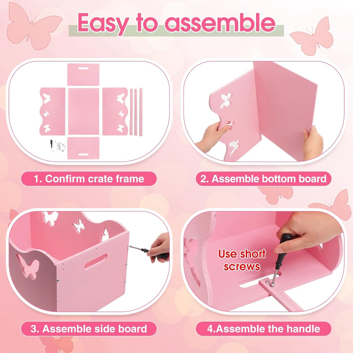 Wooden Crate for Baby Shower Storage Crate Basket with Handle Baby Registry Hamper Pregnancy Gift for New Parent(Pink,Butterfly)