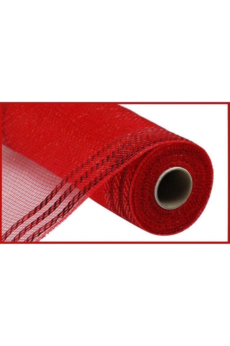 10&#x22; Border Stripe Metallic Mesh Ribbon: Red (10 Yards)