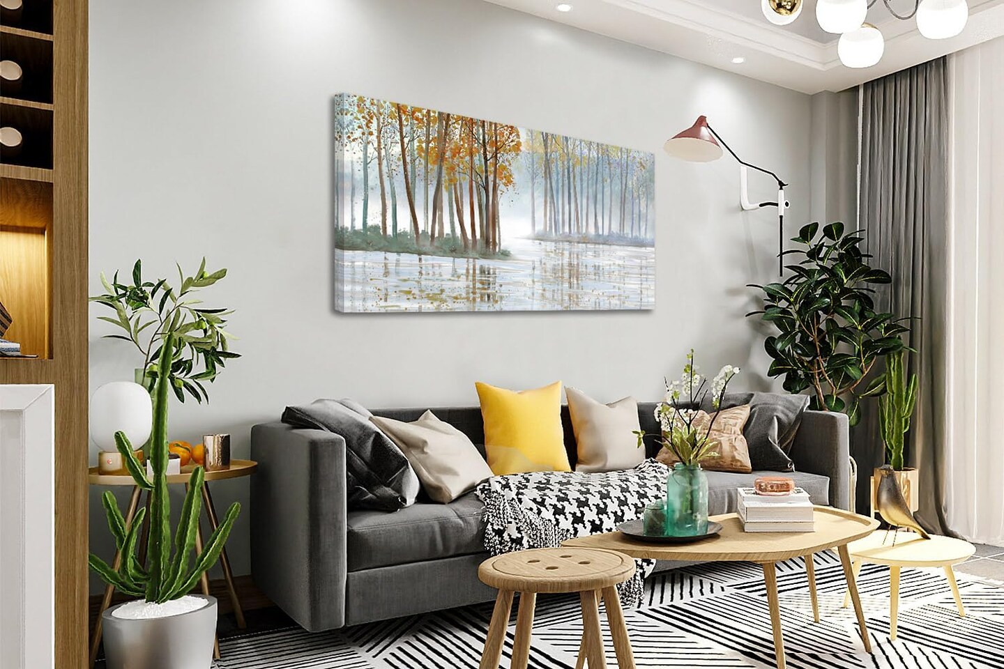 Birch Trees Wall Art Abstract Canvas Forest Branches Landscape Picture Colorful Painting, Nature Modern Artwork Large Size Framed for Living Room Bedroom Bathroom Home Office Wall Decor 48&#x22;x24&#x22;