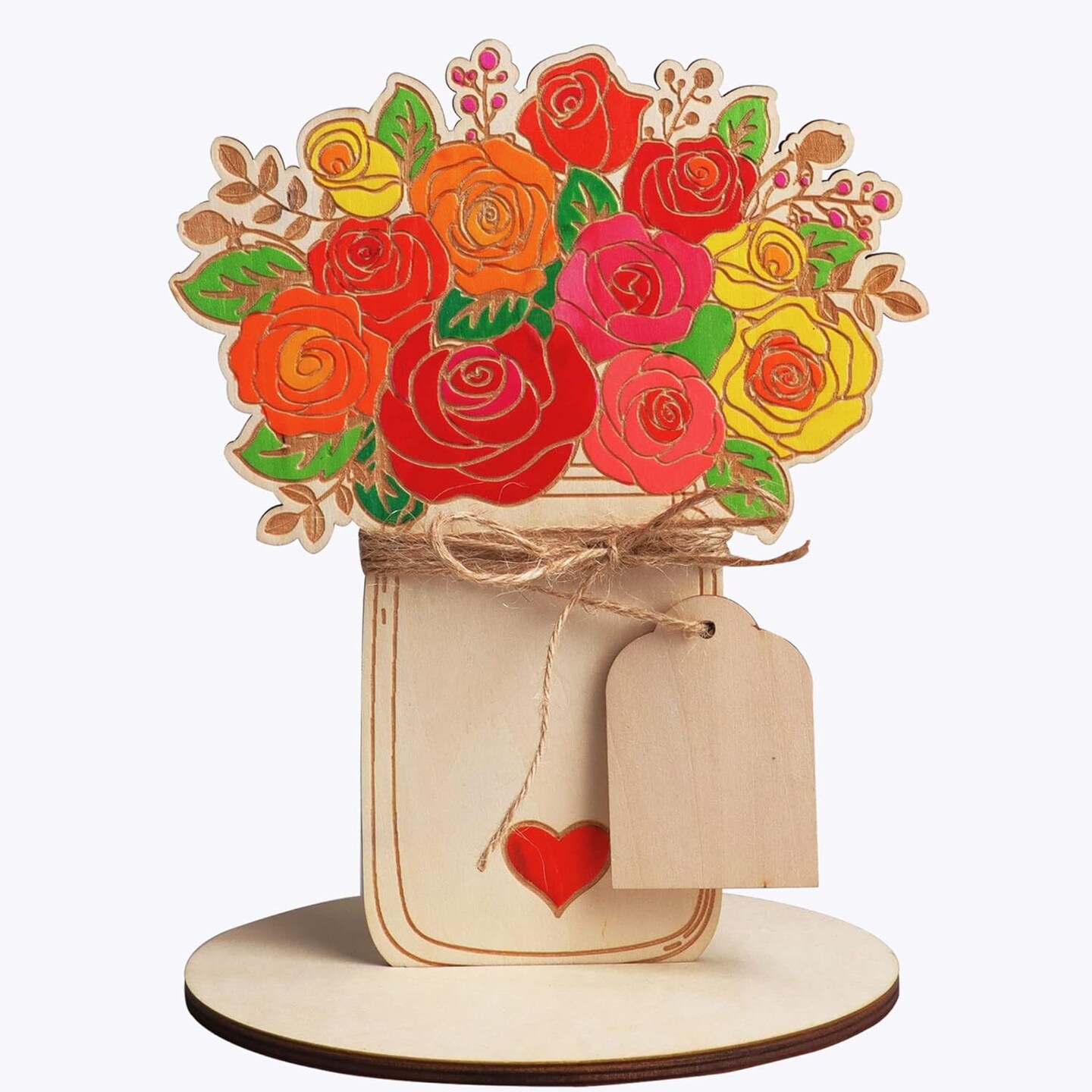 Spring Mother&#x27;s Day Flowers Crafts, Wooden Flower Card, DIY Mothers Day Gift for Mum Grandma, Blank Flower Card, Wood Ornaments Flower Embellishments Wooden Slices Home Decoration