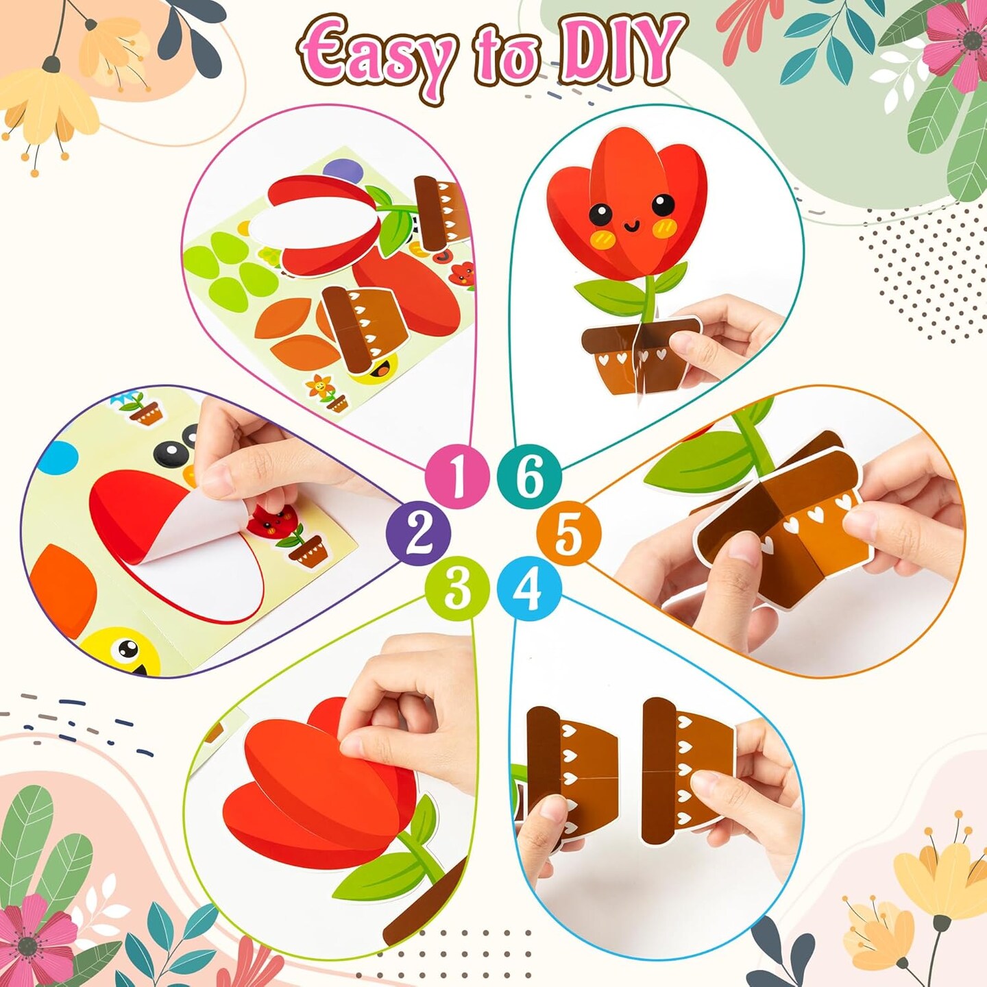 Flower Craft Kits, Make Your Spring DIY Flowers Craft Set Sun Mouth Eyes Stickers Springtime Flowers Decorations