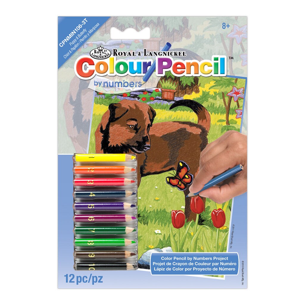 CPNMIN-106 | Colour Pencil by numbers™ 12pc 5" x 7" Puppy & Butterfly Project