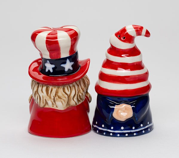 Ceramic Patriot Gnome Salt and Pepper Shakers, July 4th Decor, Independence Day Decor, Patriotic Gift, Gnome Collector Gift