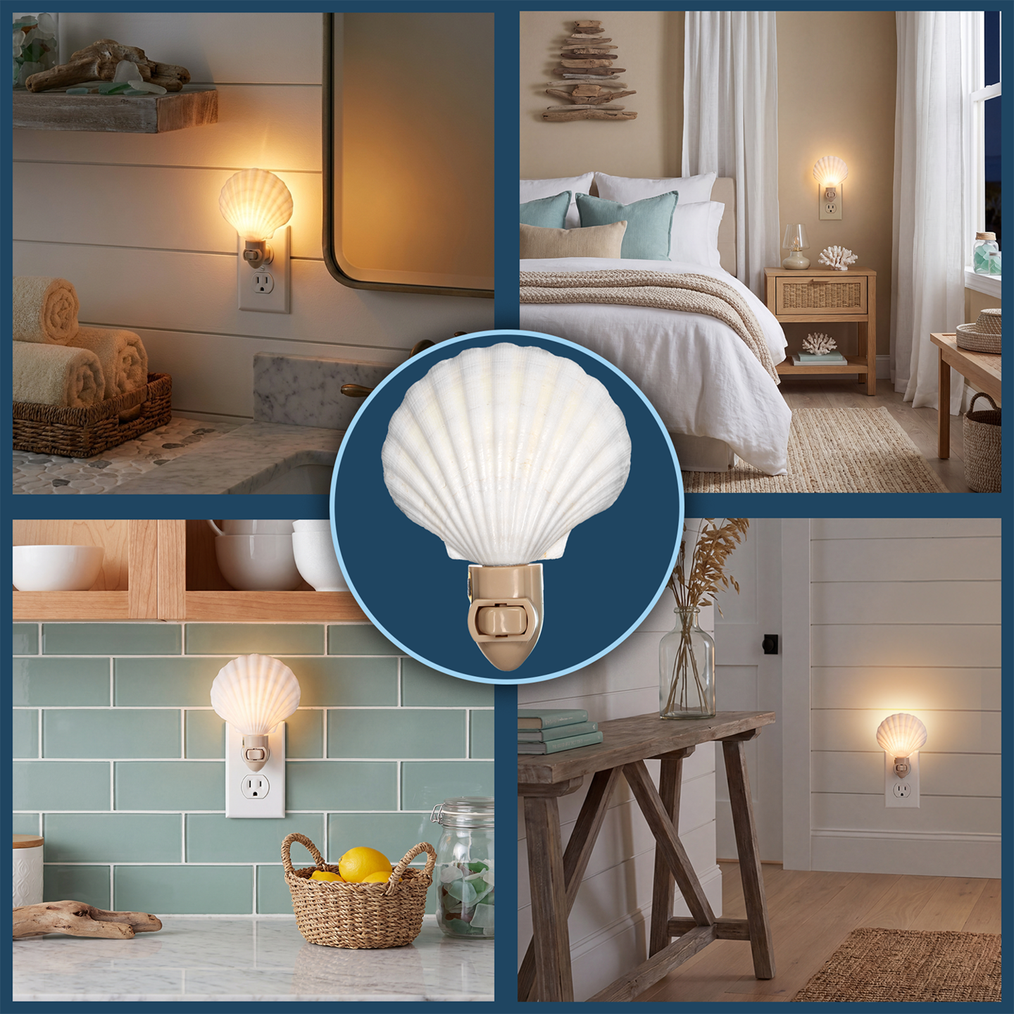 Seashell Night Light 1 piece White Clam Seashell Plug in Night