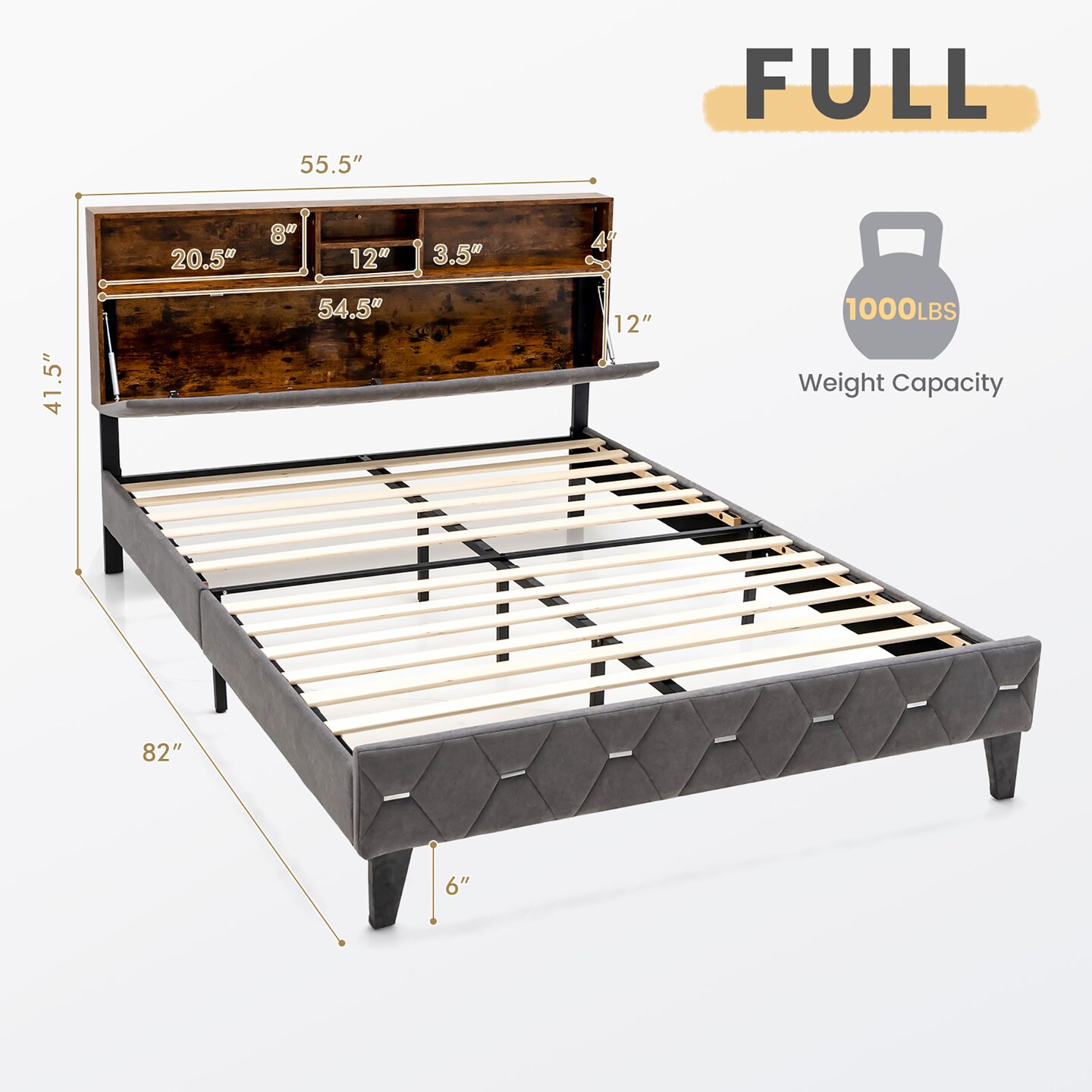 Costway Bed Frame Upholstered Platform Mattress Foundation with Storage Headboard