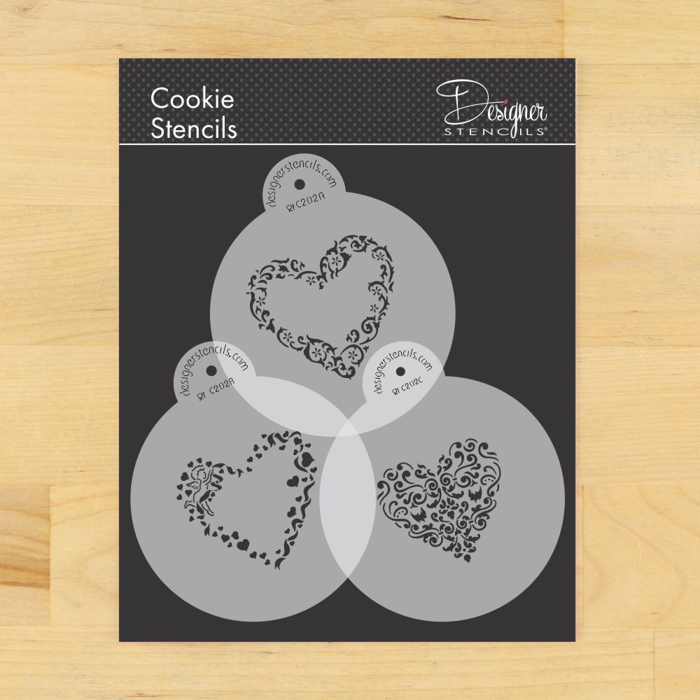 Swirl Valentine Heart Cookie Stencils | C202 by Designer Stencils | Cookie Decorating Tools | Baking Stencils for Royal Icing, Airbrush, Dusting Powder | Reusable Plastic Food Grade Stencil for Cookies | Easy to Use &#x26; Clean Cookie Stencil