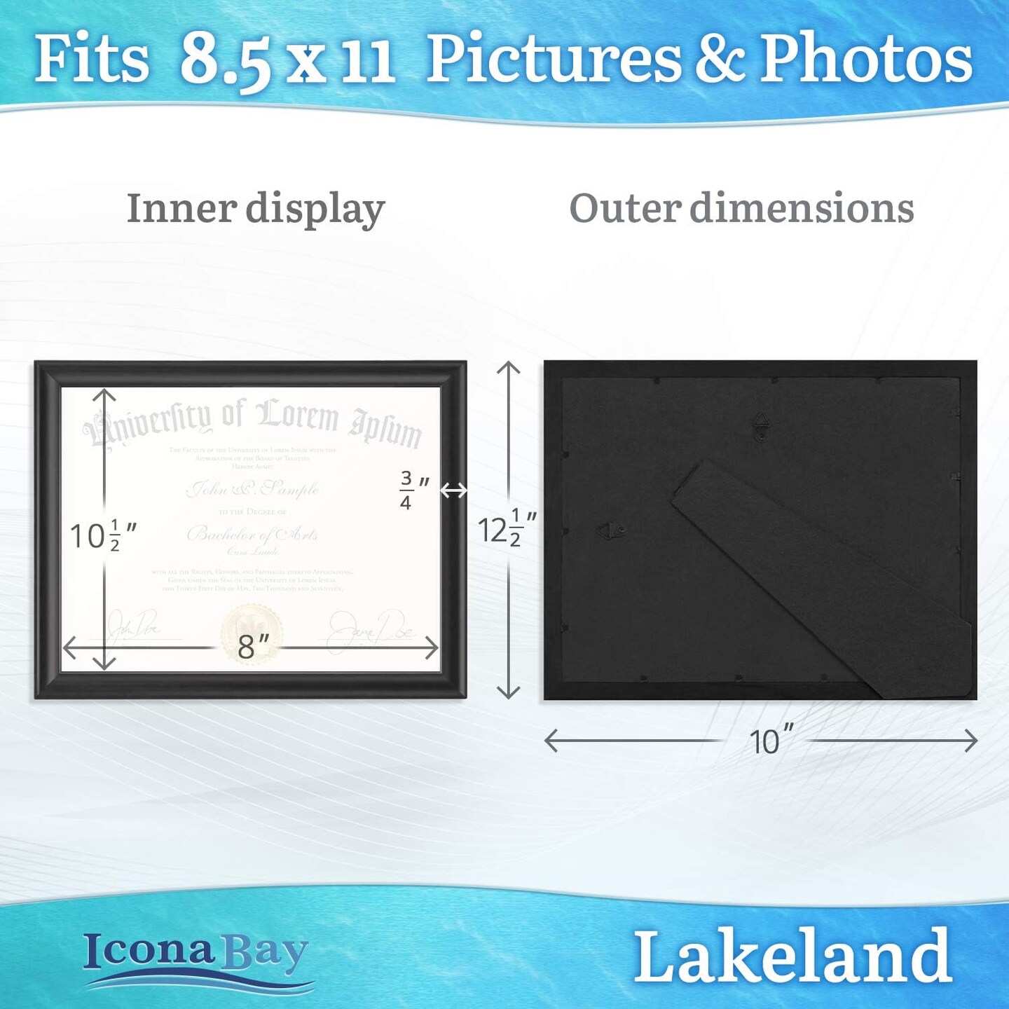8.5x11 Certificate Frames - Black, 6 Pack - Contemporary Diploma Frames 8.5 x 11 - Composite Wood Document Frames for Walls or Table Top - Lakeland Collection