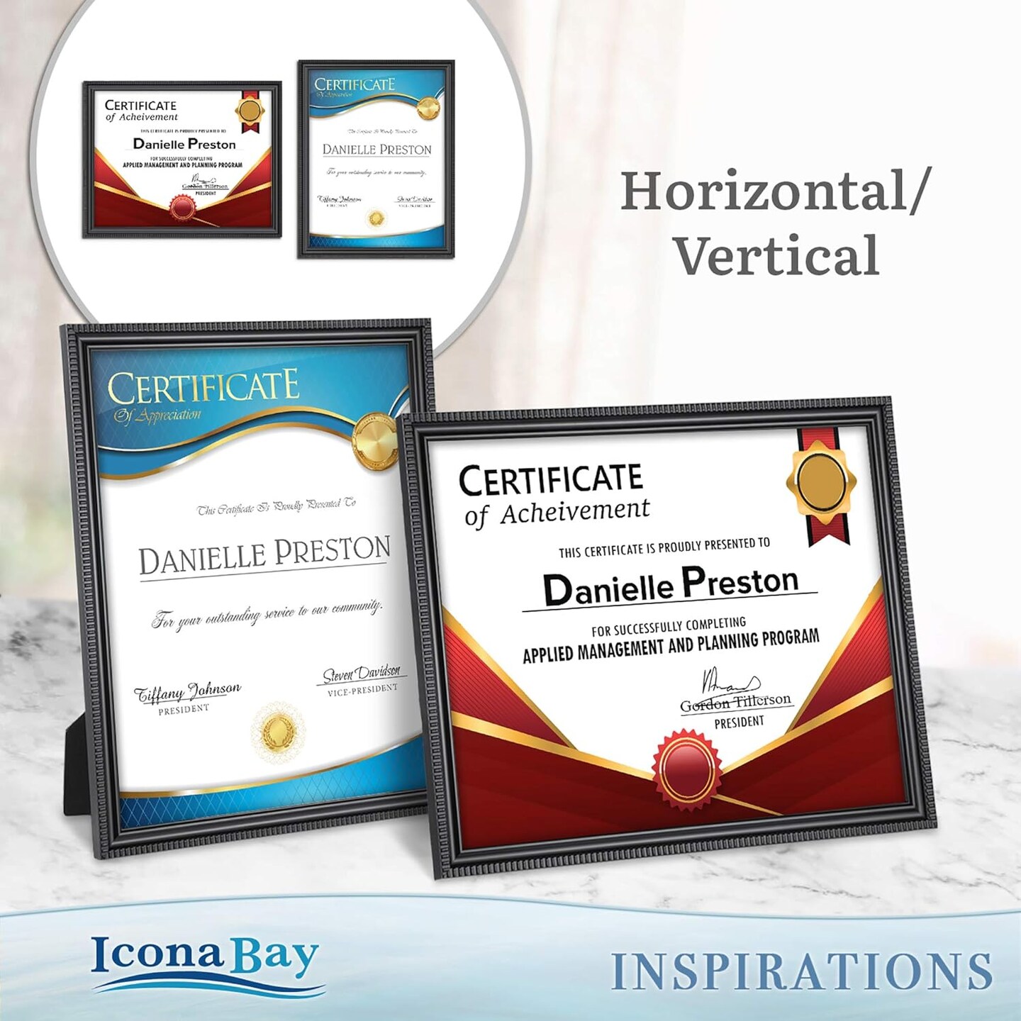 Bay 8.5x11 Certificate Frames (Black, 6 Pack), Beautifully Detailed Molding, Contemporary Document Frame Set, Wall Mount or Table Top, Inspirations Collection