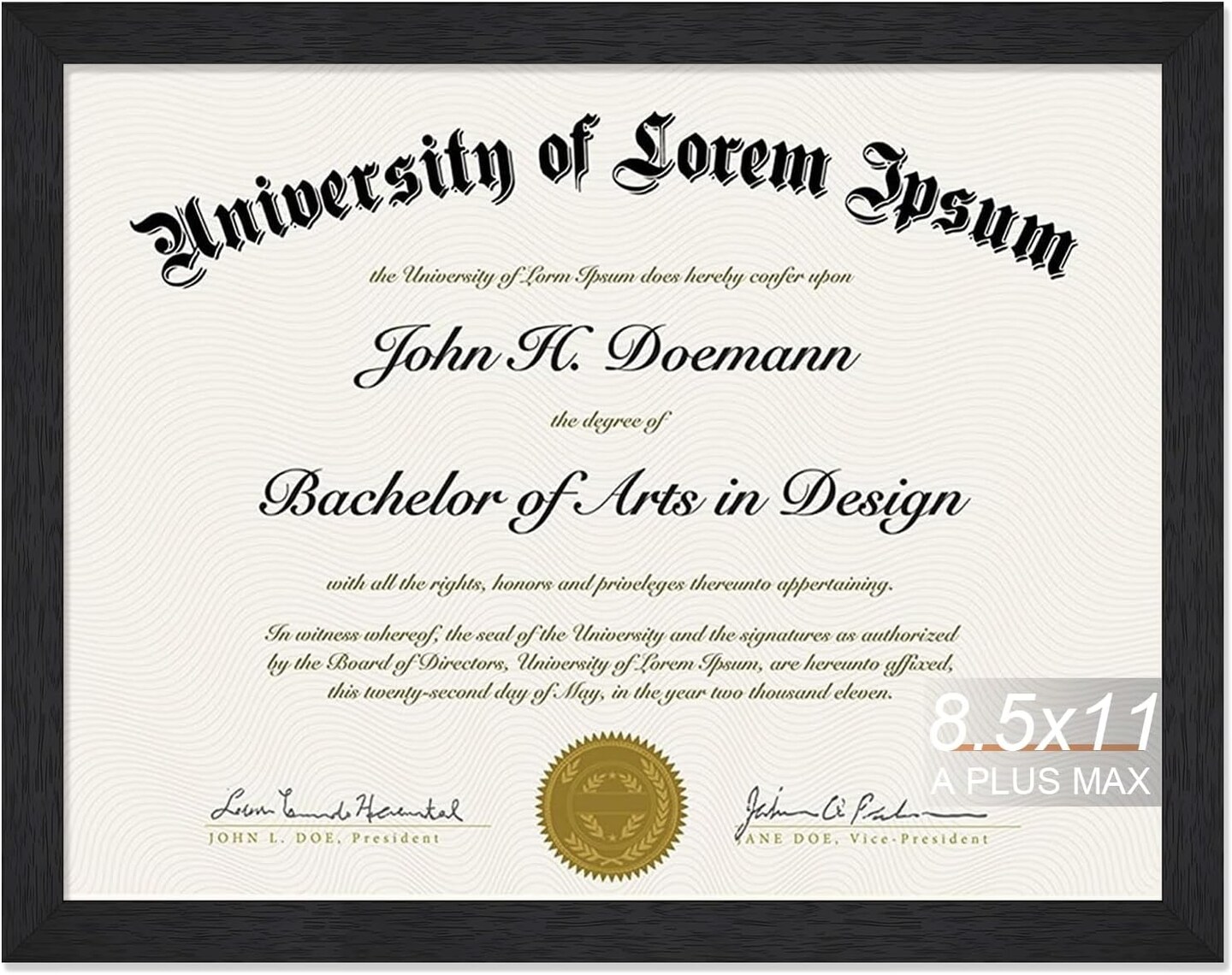 Black 8.5 x 11 Frame, Engineered Wood Frame with Wood-grain for Display 8.5 by 11 Document Award Certificate Wall and Tabletop - 1 Pack/Black/8.5x11