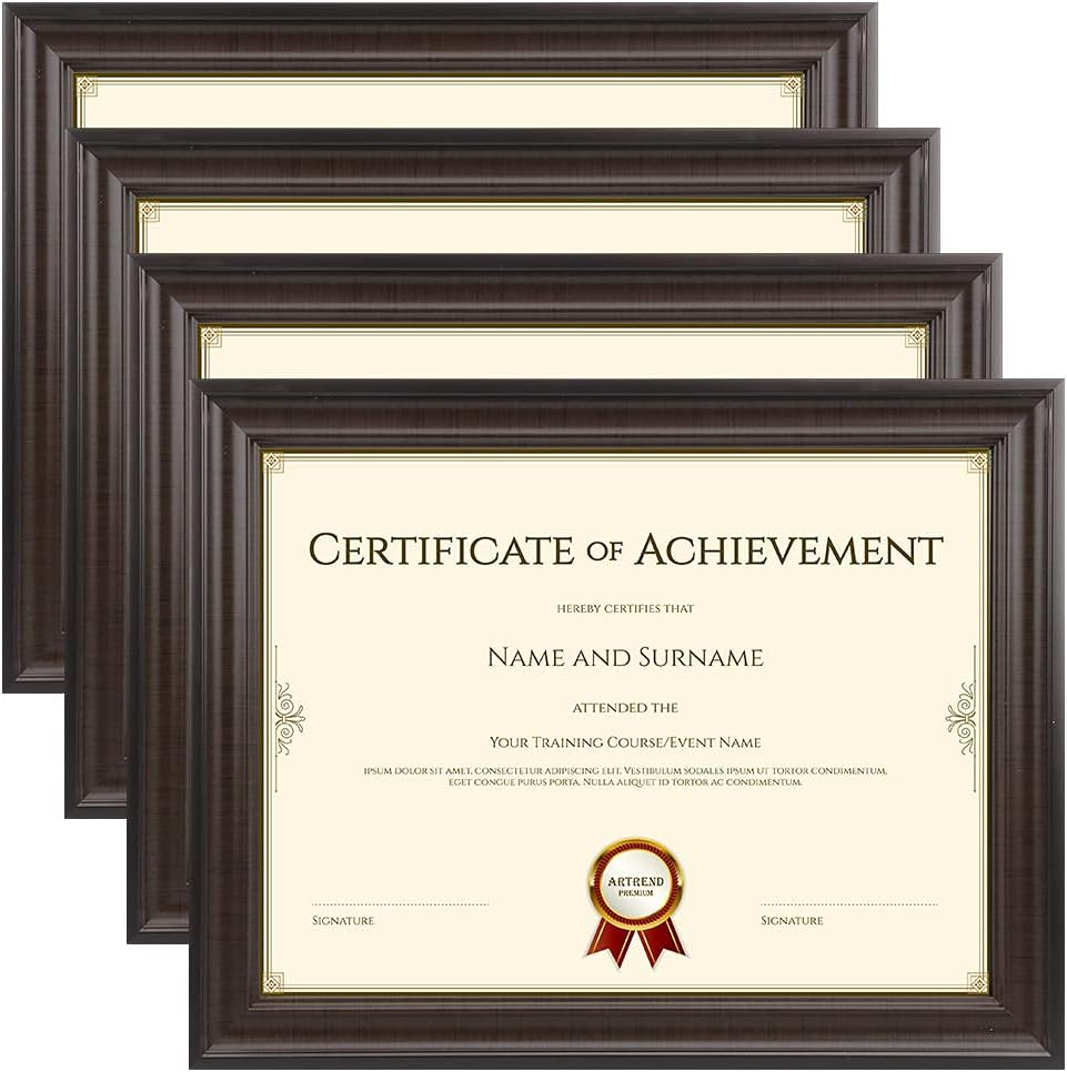 Document Diploma Picture Frames 8.5x11,Brown Wood Grain,4 Pack
