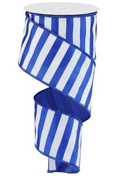 2.5&#x22; Horizontal Royal Blue &#x26; White Stripe Ribbon (10 Yard)