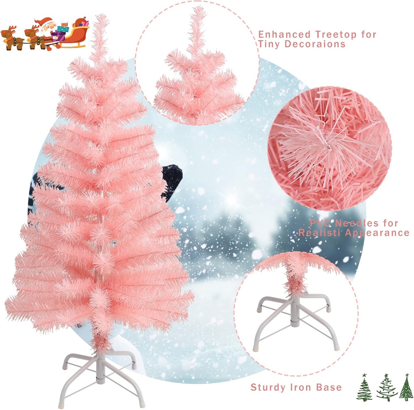 Pink Tabletop Hinged Christmas Tree (3ft Pink) 16&#x22;D x 16&#x22;W x 36&#x22;H