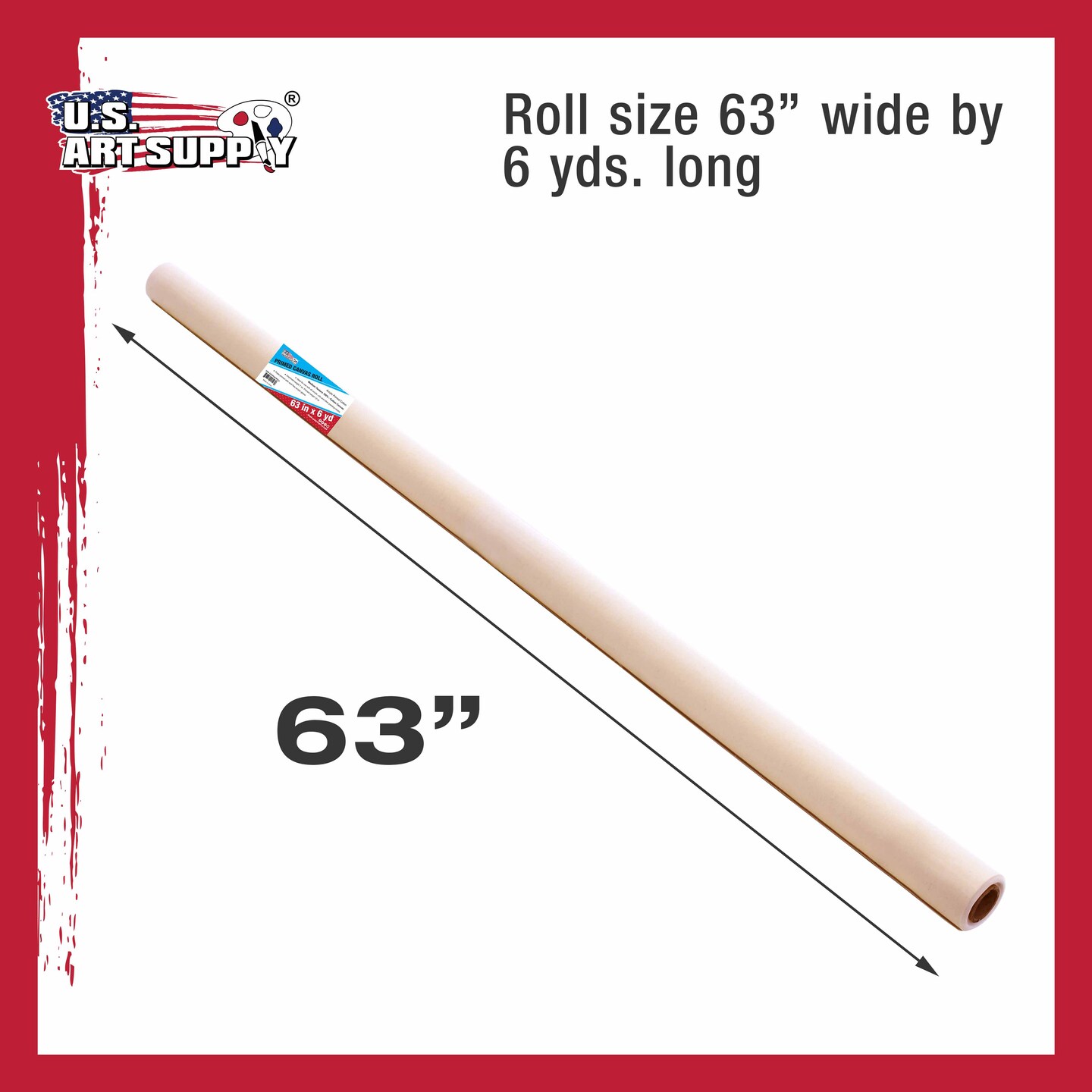 U.S. Art Supply 12-Ounce Triple Primed Gesso 63&#x22; Wide x 18&#x27; Long (6 Yards), 100% Cotton, Acid-Free - Unstretched Canvas Rolls for Painting, Oil &#x26; Acrylic, Murals - Cut To Frame Size