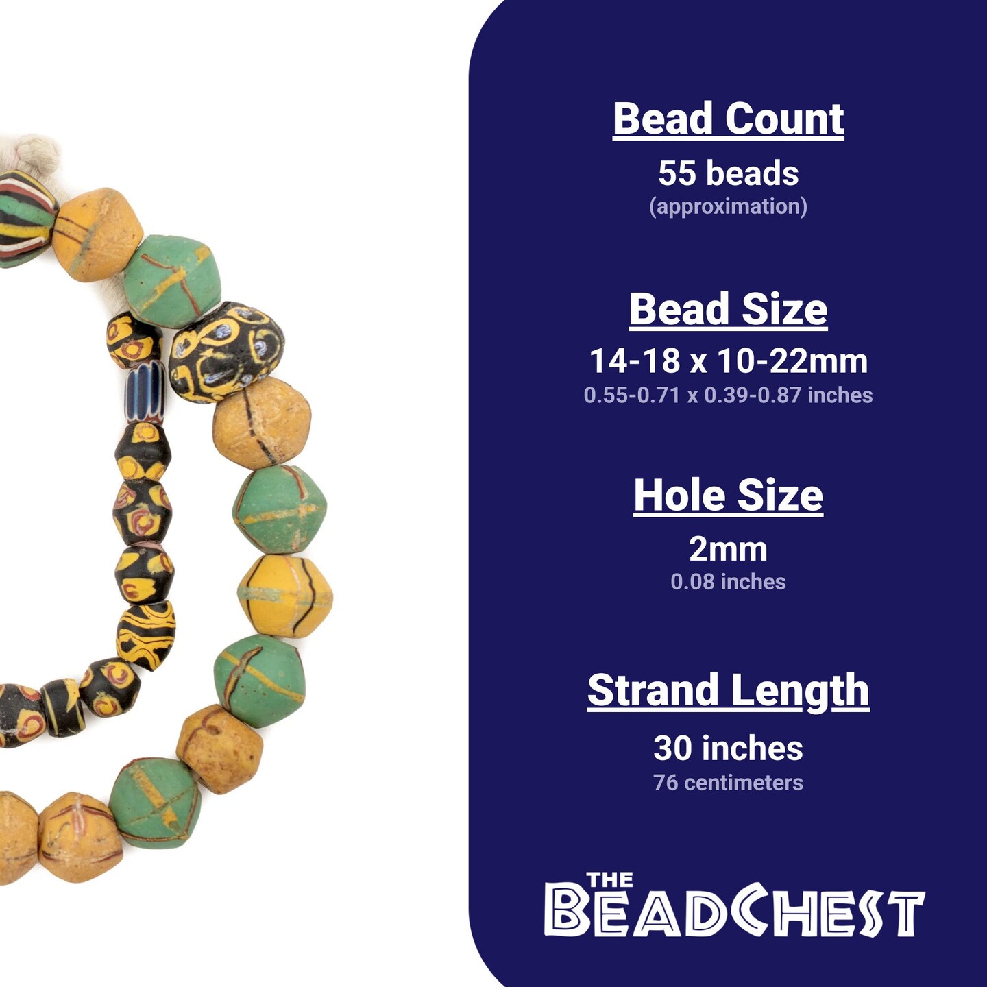The Bead Chest Fancy Antique Venetian King Beads: Authentic Glass Bicones from West Africa, Multicolor