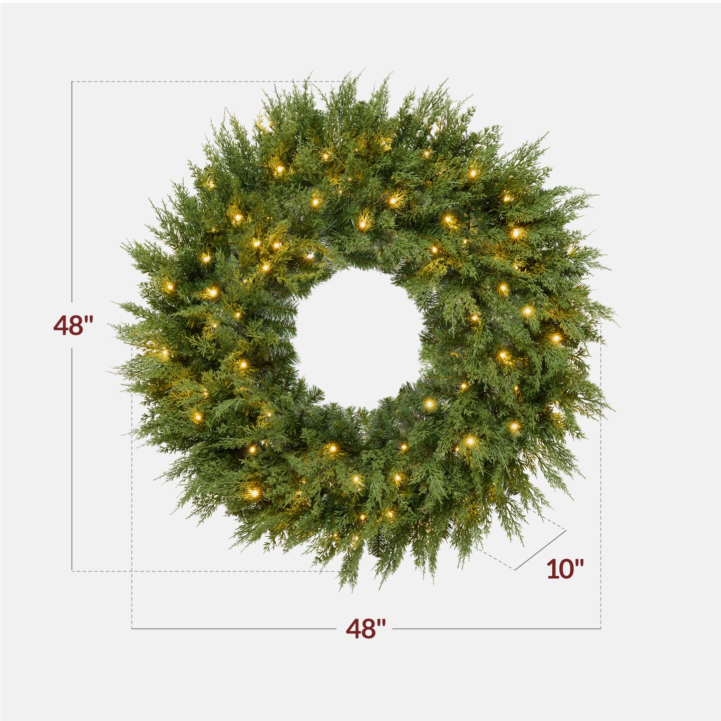 Pre-Lit Cedar Cypress Christmas Wreath w/ Twinkling LEDs, Realistic Large Indoor/Outdoor Holiday Decor, Plug-In​
