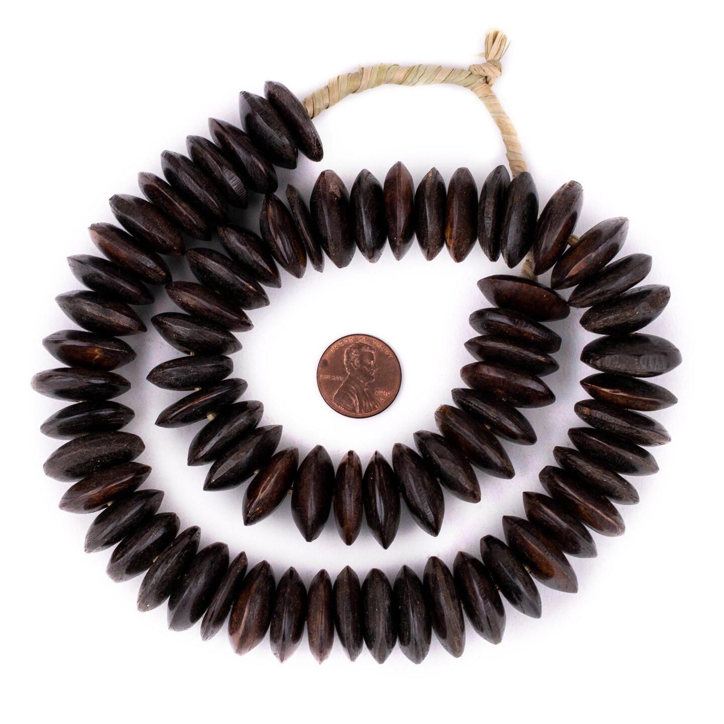 The Bead Chest Dark Brown Bone Beads - Full Strand of Fair Trade African Beads (Saucer, Dark Brown)