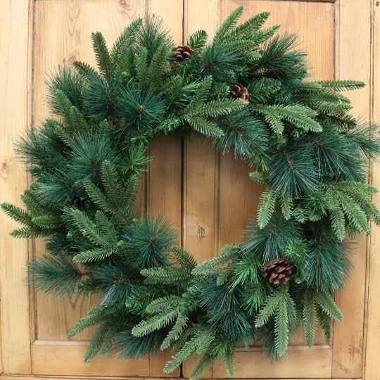 24" Angel Pine Wreath - 6 Realistic Pine Cones, Lush Greenery, Perfect for Front Doors, Walls, Mantels - Ideal for Holiday & Year-Round Decor - 2024 Christmas Collection, Floral Home by Artificial Flowers