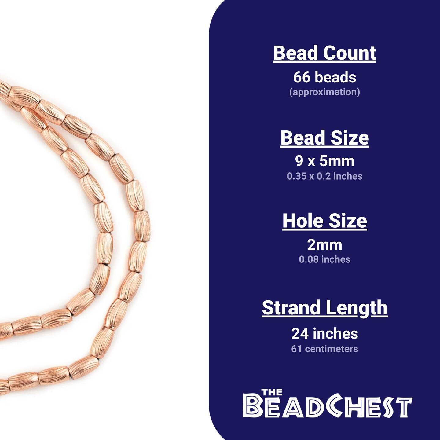 The Bead Chest Copper Patterned Rice Beads 9x5mm Oval Large Hole 24 Inch Strand