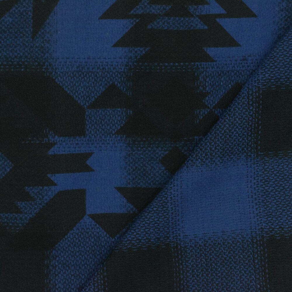 Blue-Black Tribal Printed Cotton Check Dobby Woven Fabric By the Yard