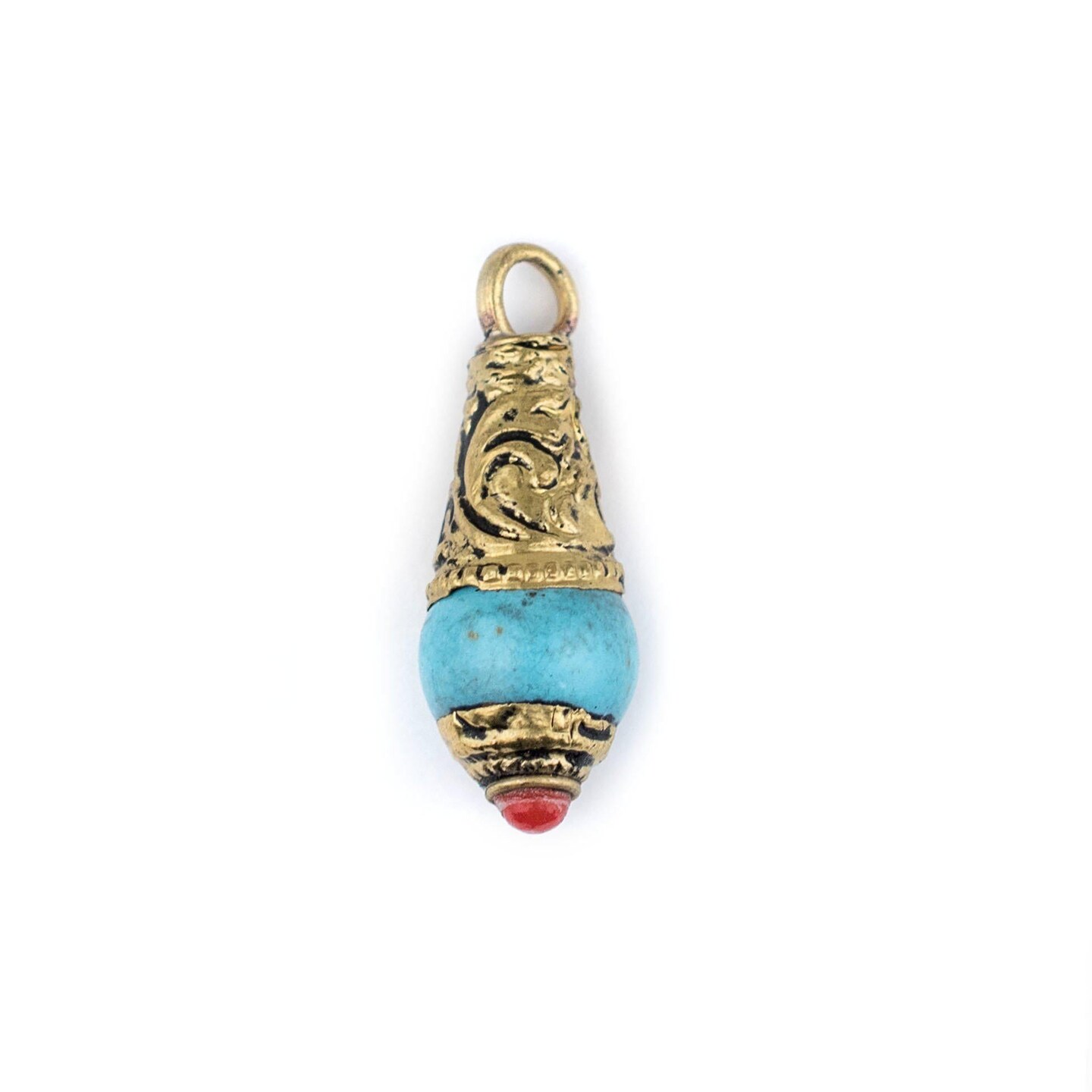 The Bead Chest Turquoise Brass Capped Locket Pendant (28x10mm)