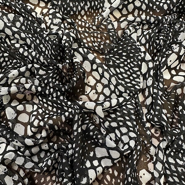Black and White Reptile Print Stretch Mesh Fabric By the Yard