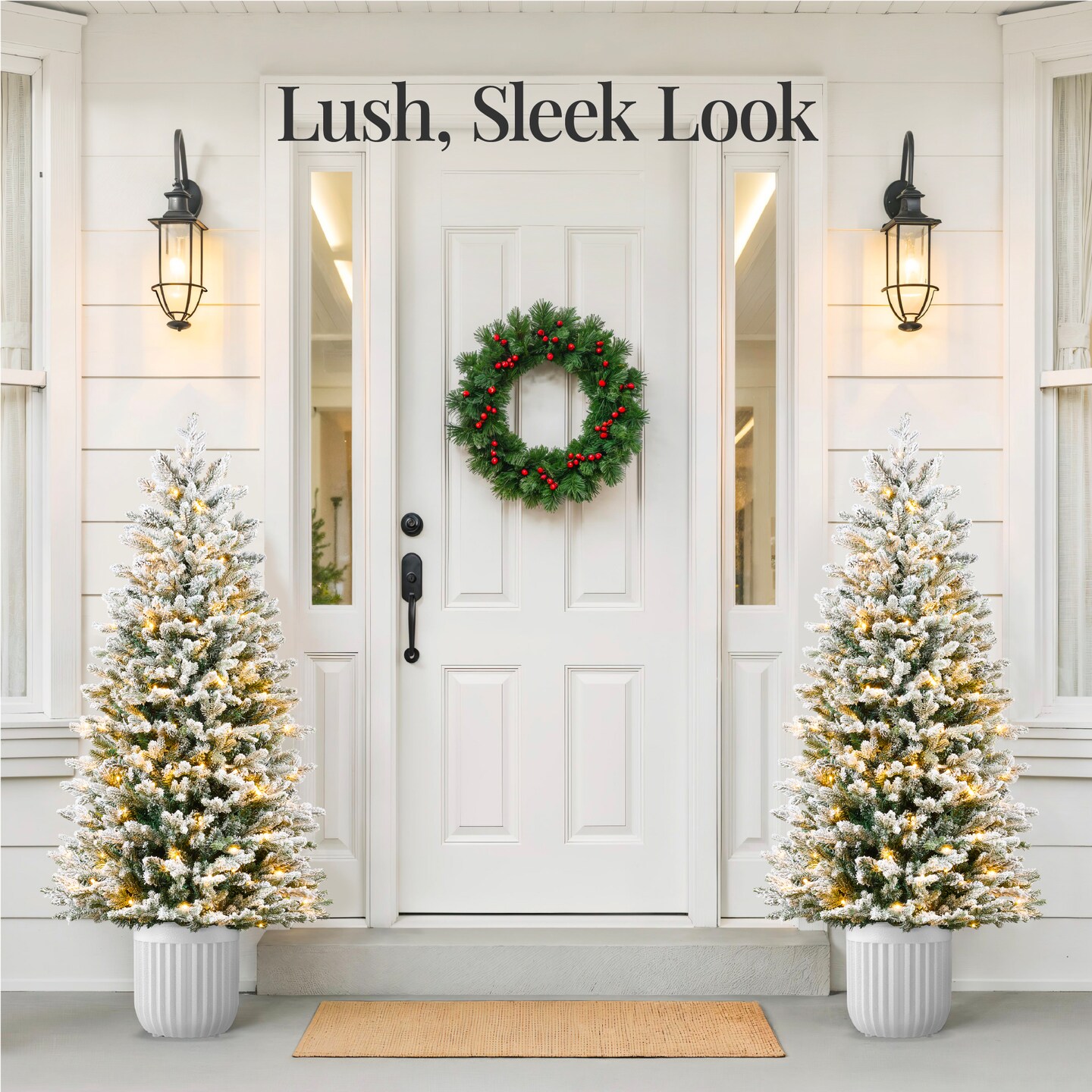 Pre-Lit Potted Flocked Christmas Tree, Realistic Artificial Décor, w/ Twinkling White & Multi LEDs