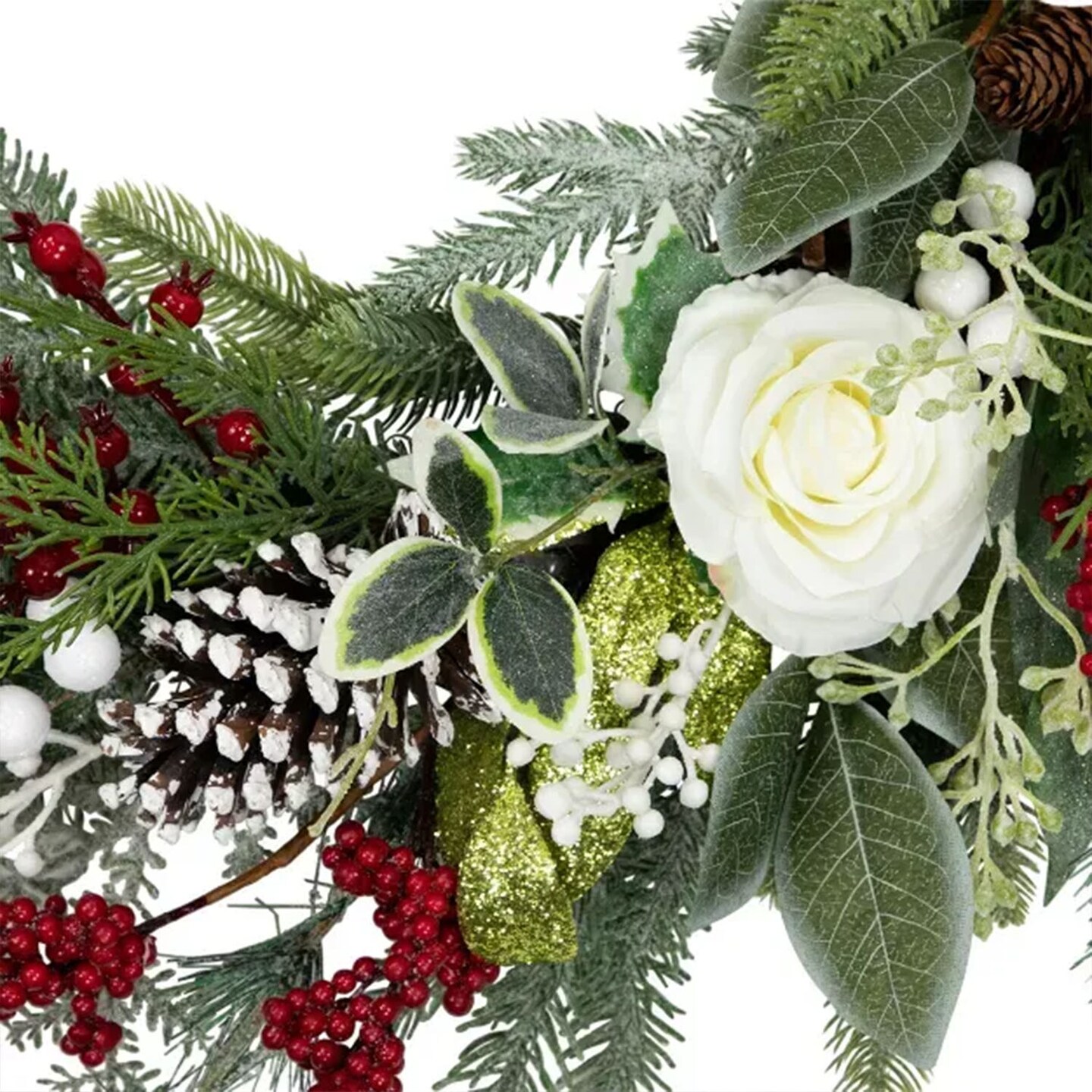 30&#x201D; Mixed Foliage &#x26; Rose Artificial Christmas Wreath