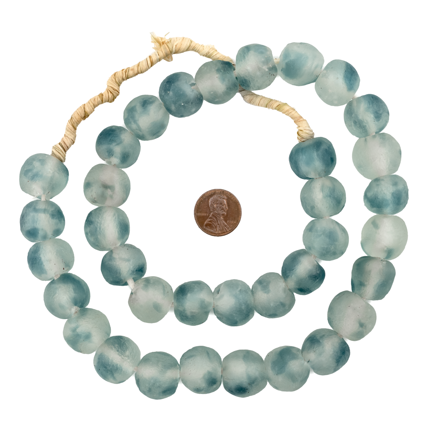 The Bead Chest African Recycled Glass Beads – Handmade in Ghana – Blue Wave Marine 18mm Strand for Jewelry Making, Crafts, and Home Decor I Approximately 40 Beads