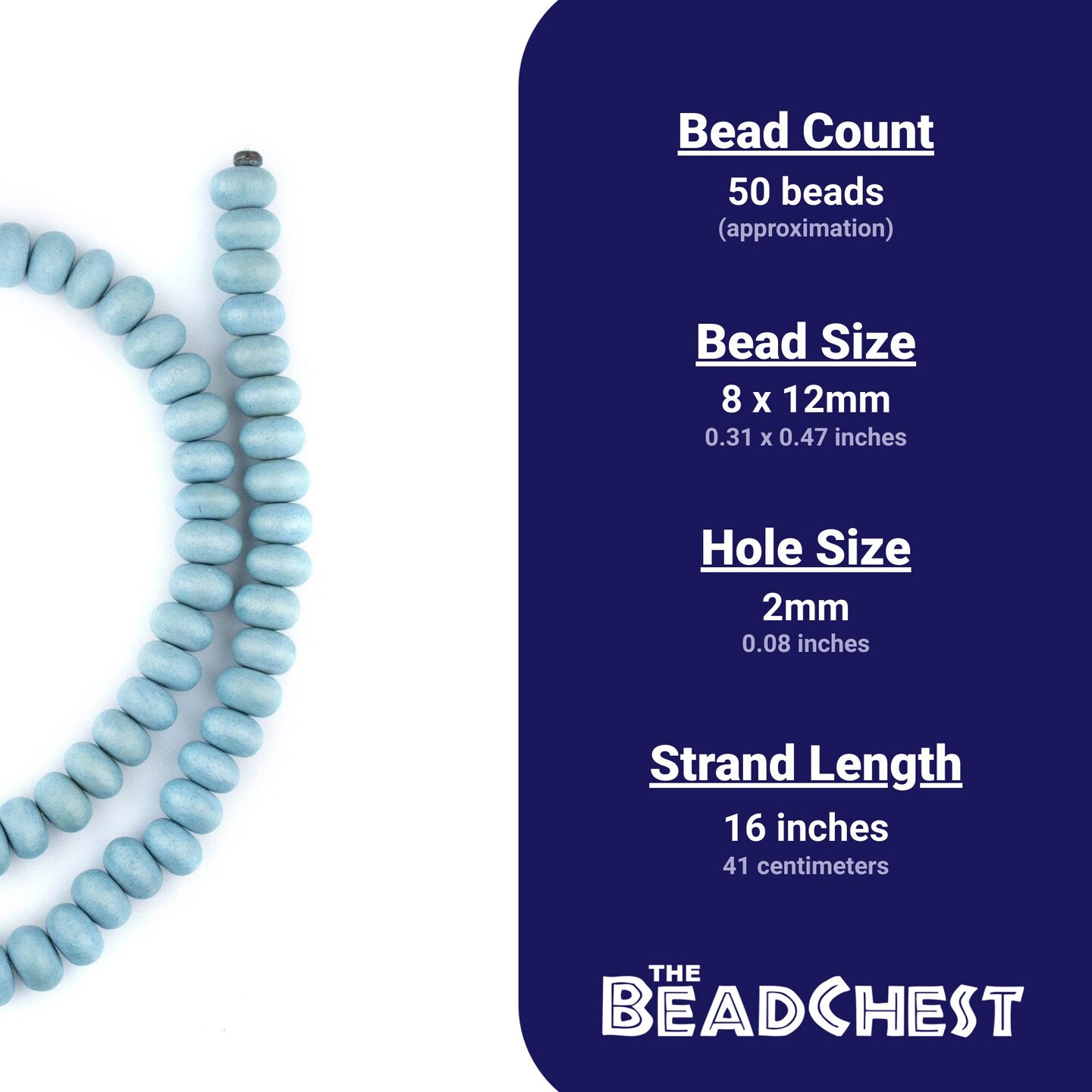 The Bead Chest Light Blue Abacus Natural Wood Beads (8x12mm): Organic Eco-Friendly Wooden Bead Strand for DIY Jewelry, Crafts, Necklace and Bracelet Making