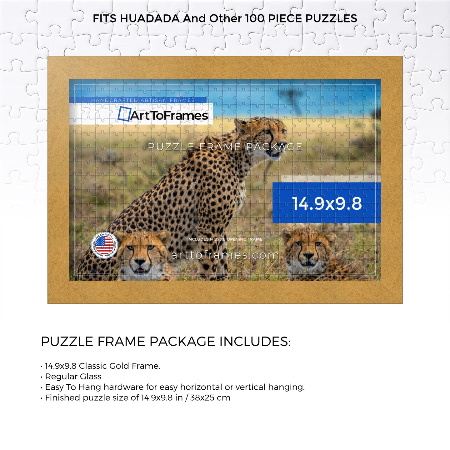 ArtToFrames 14.9x9.8 INCH / 38x25 CM Puzzle Frame for 100 piece Puzzles.This 1.25 Inch Custom MDF Frame for Puzzles Comes with Regular Glass, Available in Multiple Colors
