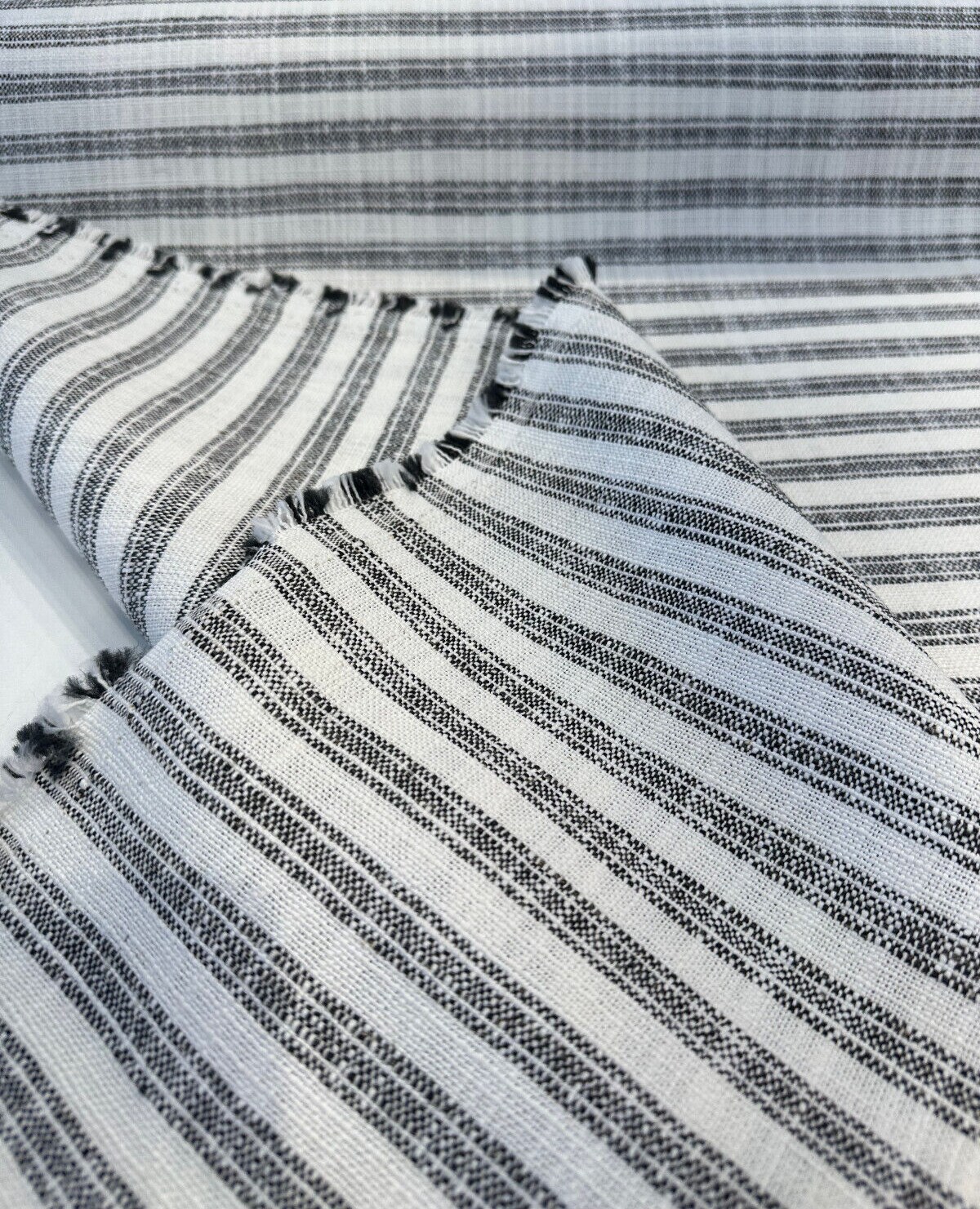 1 Yard Upholstery Performance Fabric Waverly Ashton Domino Ticking Stripe 65% Polyester 20% Acrylic 15% Linen 57 Inch Width
