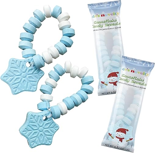 4E's Novelty Christmas Candy Bracelets - 30-Pack Christmas Shapes Bulk Candies Individually Wrapped, Fun Christmas Stocking Stuffers & Party Favor Candy for Kids, Blueberry Candies Bracelet