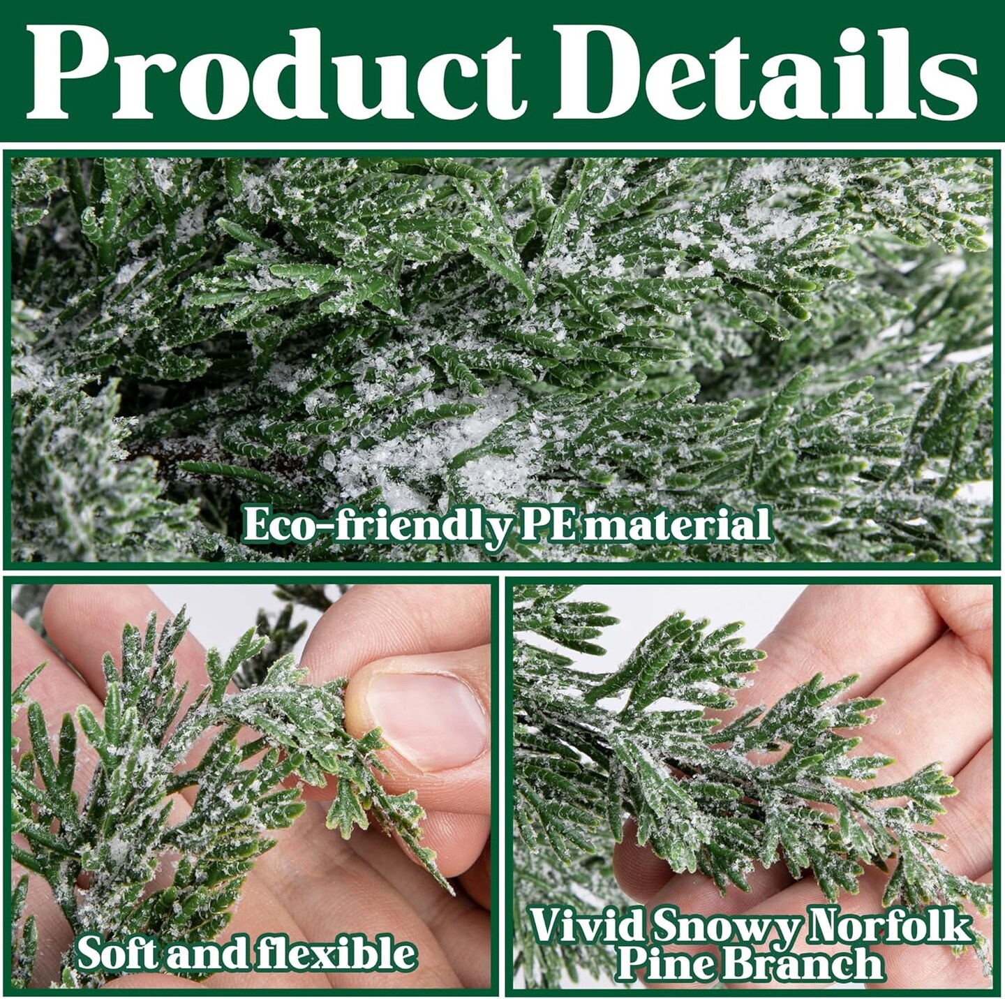 Snow Flocked Faux Greenery Norfolk Pine Sprigs Cypress Stems (Snow Pine Branches) 10"D x 10"W x 16.5"H