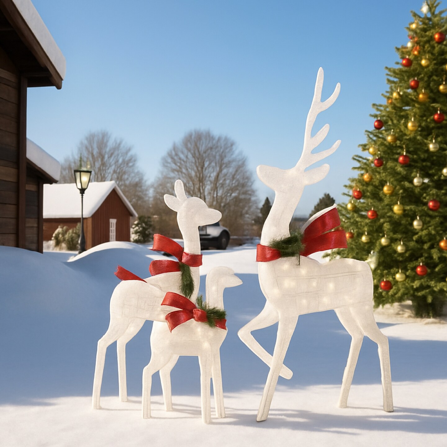 3 Pieces LED Lighted 3D Deer Family Christmas Reindeer Outdoor Holiday Decor 73.3 × 47.5 × 28 cm
