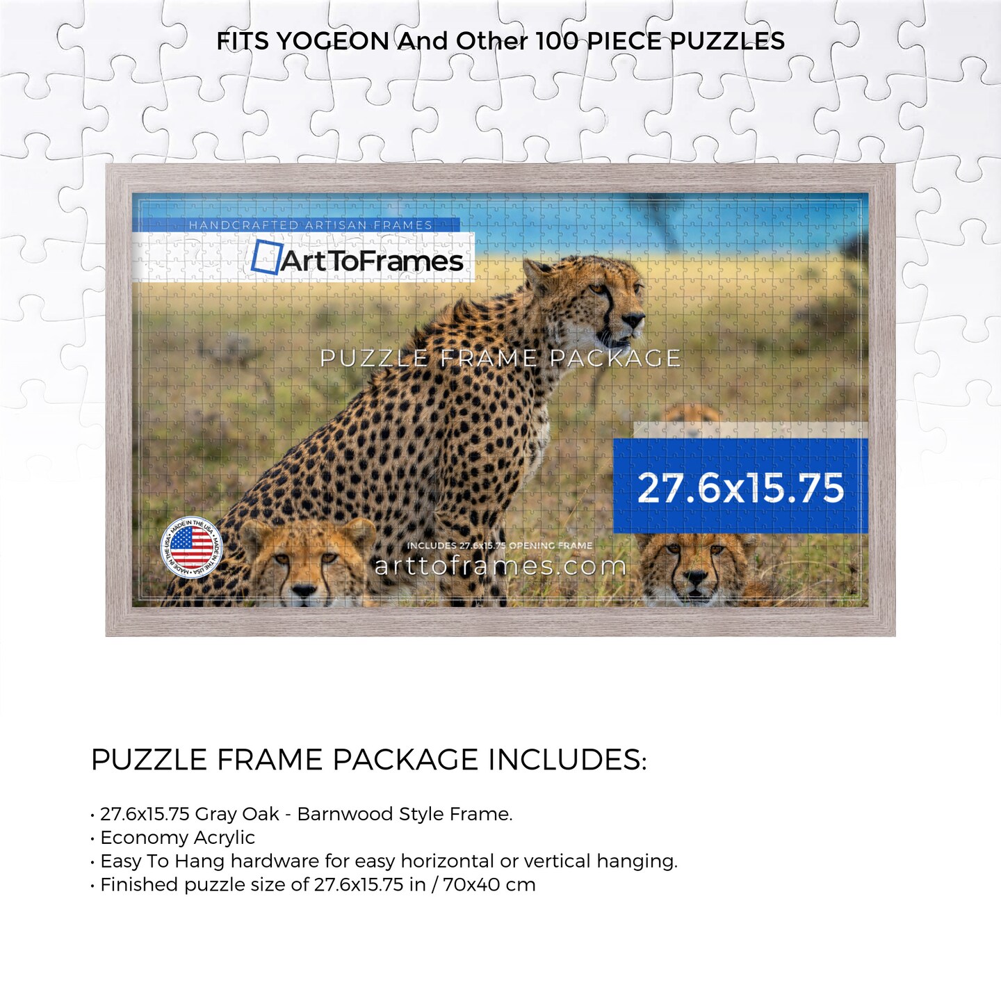 ArtToFrames 27.6x15.75 INCH / 70x40 CM Puzzle Frame for 100 piece Puzzles.This 1.25 Inch Custom MDF Frame for Puzzles Comes with Economy Acrylic, Available in Multiple Colors