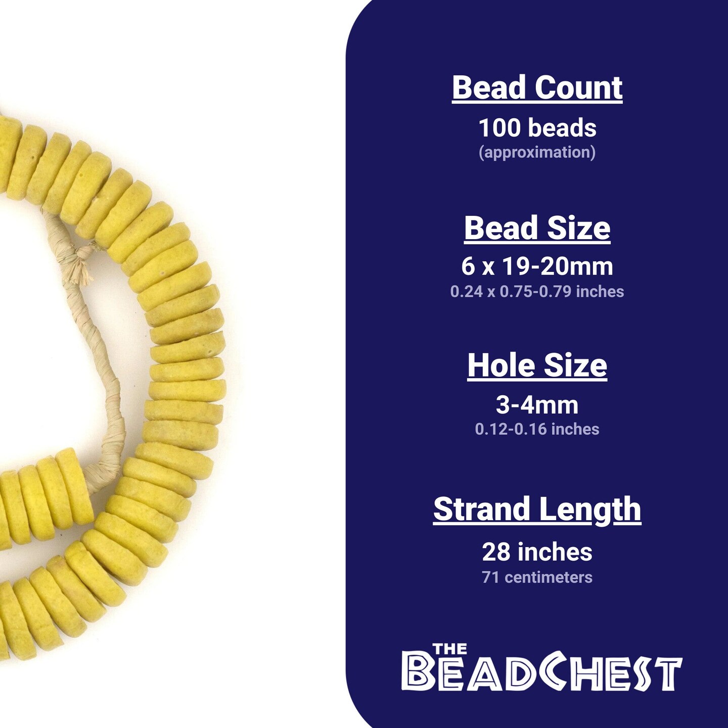 The Bead Chest Yellow Ashanti Glass Disk Beads (20mm)