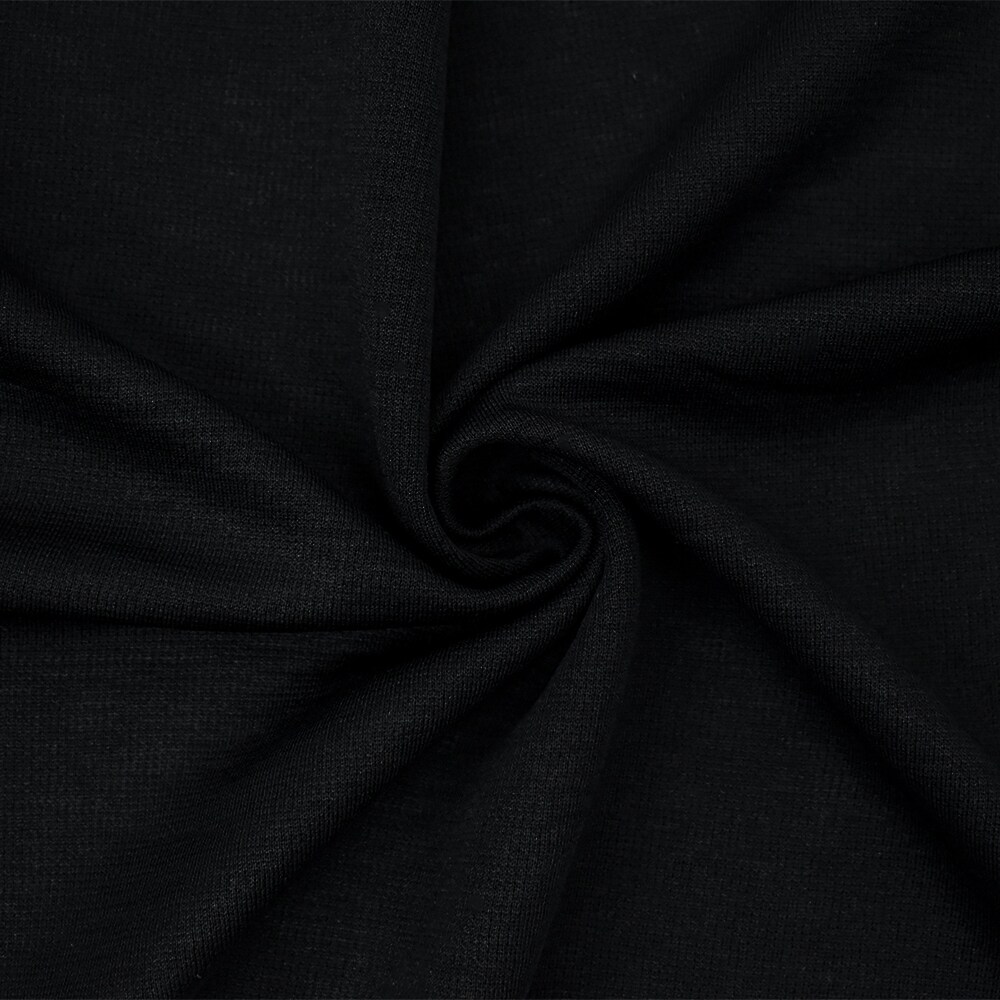 Black Poly Stretch Spandex Semi Sheer Slub Double Knit Fabric By the Yard