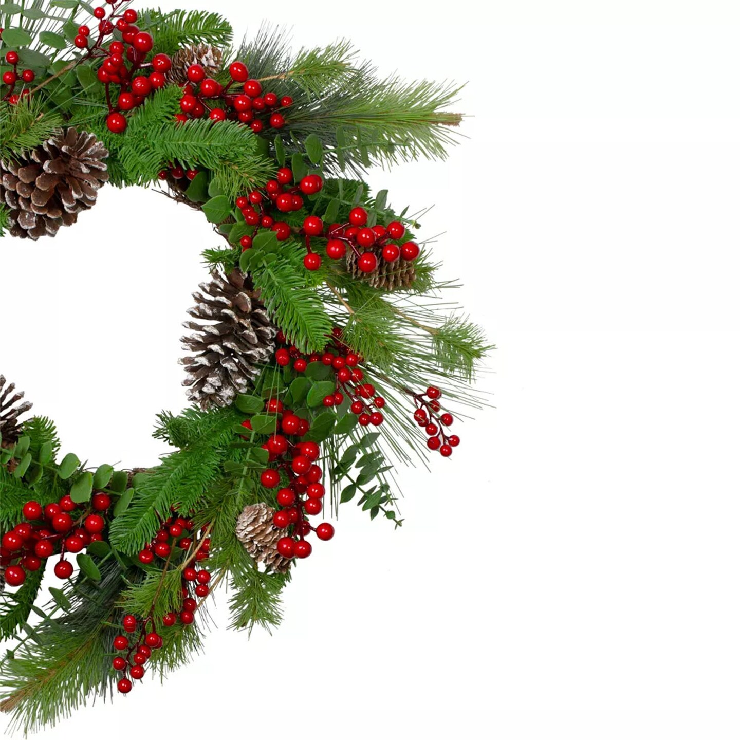 Holly Berries Snowy Pinecones 24 Inch Artificial Christmas Holiday Door Wreath