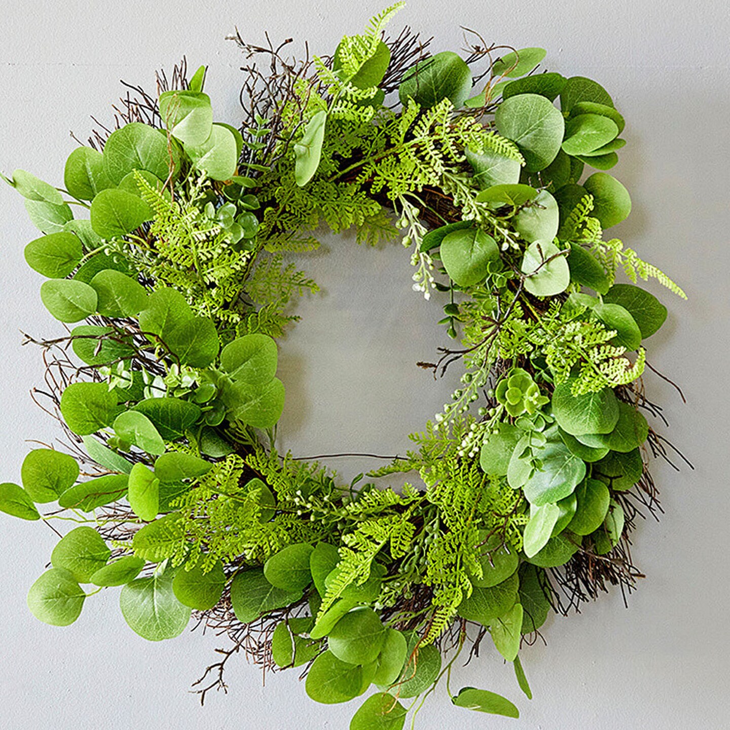 22" Eucalyptus Fern Wreath Lush Greenery Wreath for Door & Wall Decor