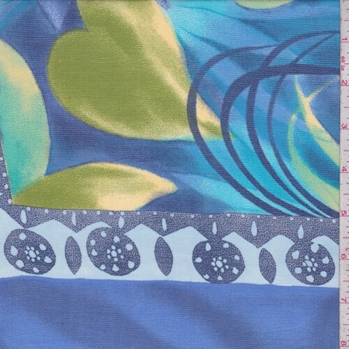 Ocean/Turquoise Tropical Floral Tile Crepe Organza Fabric By the Yard