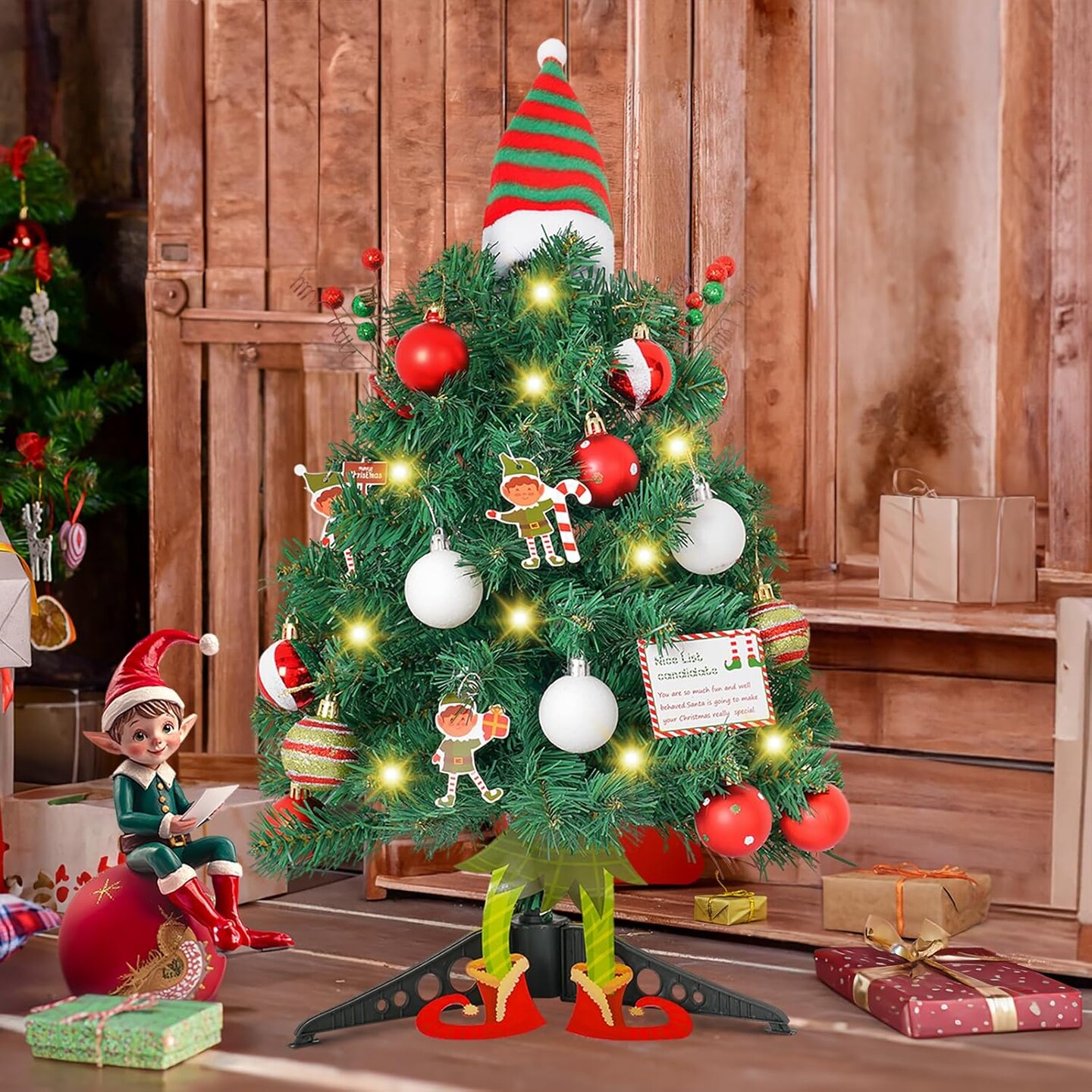 20&#x22; Mini Christmas Tree with Head Arms Elf Legs Tabletop (Green)
