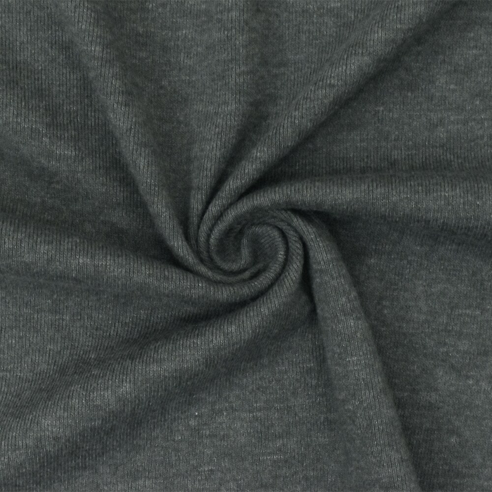 Heather Dark Gray Organic Cotton Poly Stretch Spandex Rib Knit Fabric By the Yard