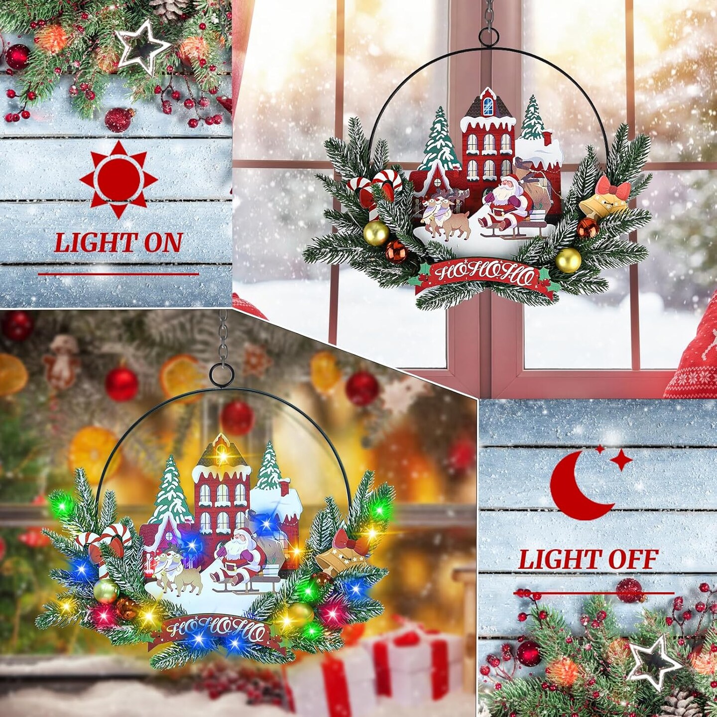 Light up Christmas Wreaths for Front Door (Santa Claus) 2"D x 13.39"W x 15.75"H