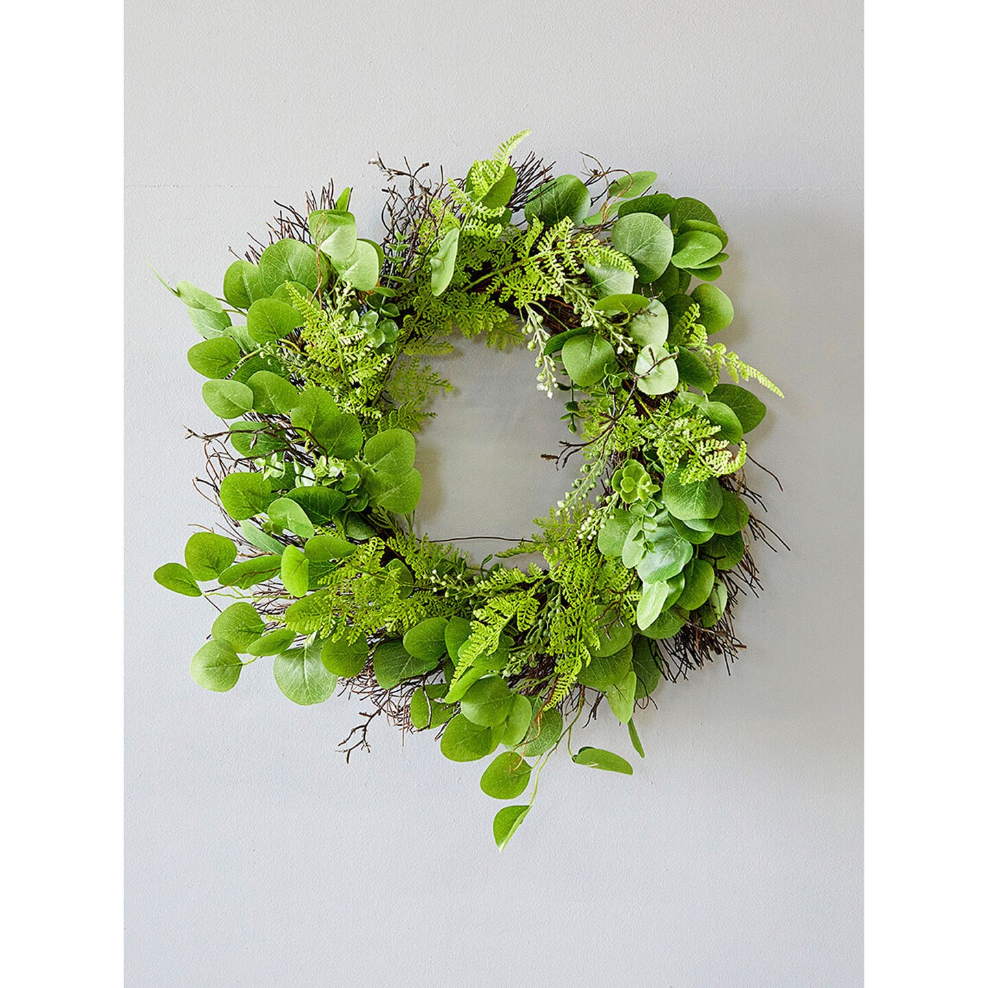 22" Eucalyptus Fern Wreath Lush Greenery Wreath for Door & Wall Decor